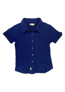 Appaman Kids' Beach Short Sleeve Knit Button-Up Shirt in Navy Blue at Nordstrom