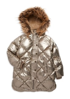 Appaman Little Girl's & Girl's Sloan Metallic Faux Fur Trim Puffer Jacket