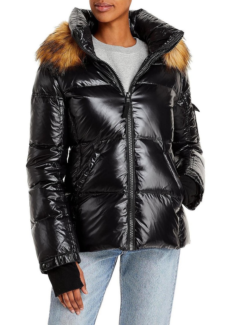 Aqua Allie Womens Faux Fur Trim Hooded Puffer Coat
