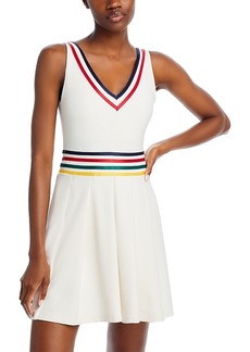 Aqua Athletic x Venus Williams Striped V Neck Pleated Mini Dress - Exclusive