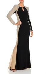 AQUA Beaded Long Sleeve Gown - 100% Exclusive