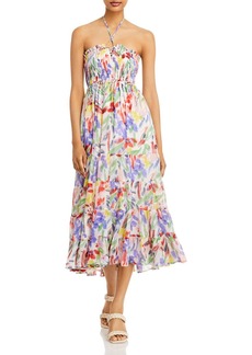 AQUA Brushstroke Floral Print Midi Dress - 100% Exclusive