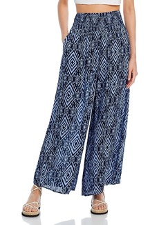 Aqua Ikat Print Smocked Waist Pants - Exclusive