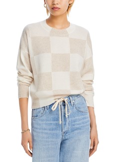 Aqua Cashmere Check Pattern Brushed Cashmere Sweater - 100% Exclusive