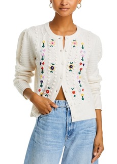 Aqua Cashmere Popcorn Embriodered Knit Cardigan - Exclusive