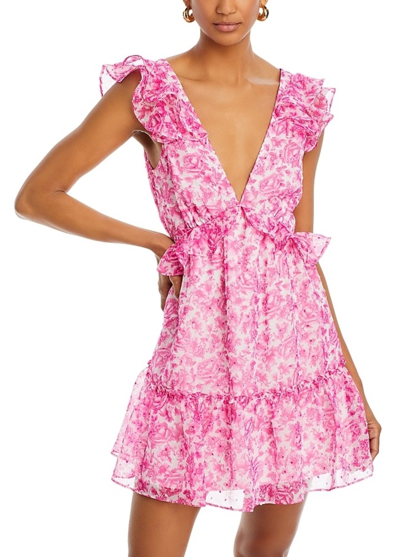 Aqua Floral Ruffle Trim Mini Dress - 100% Exclusive