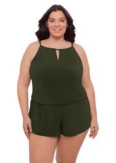 Aqua Green Women's Standard Keyhole Blouson Romper