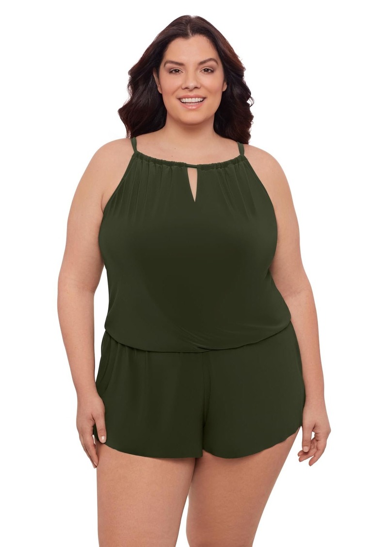 Aqua Green Women's Standard Keyhole Blouson Romper