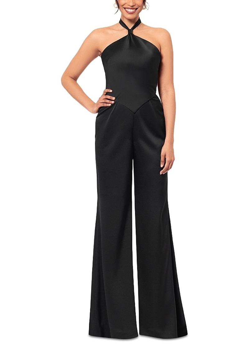 Aqua Halter Wide Leg Satin Jumpsuit - Exclusive