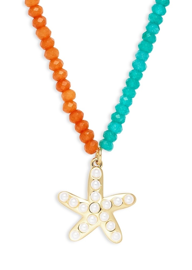 Aqua Imitation Pearl Rainbow Star Pendant Necklace in 14K Gold Plated, 16-18 - Exclusive