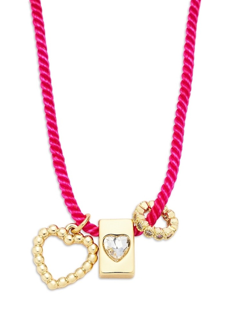 Aqua Mixed Heart Multi Charm Cord Pendant Necklace in 14K Gold Plated, 16-18 - Exclusive