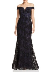 AQUA Off-the-Shoulder Embellished Lace Gown - 100% Exclusive