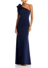 Aqua One Shoulder Ruffle Crepe Gown - 100% Exclusive