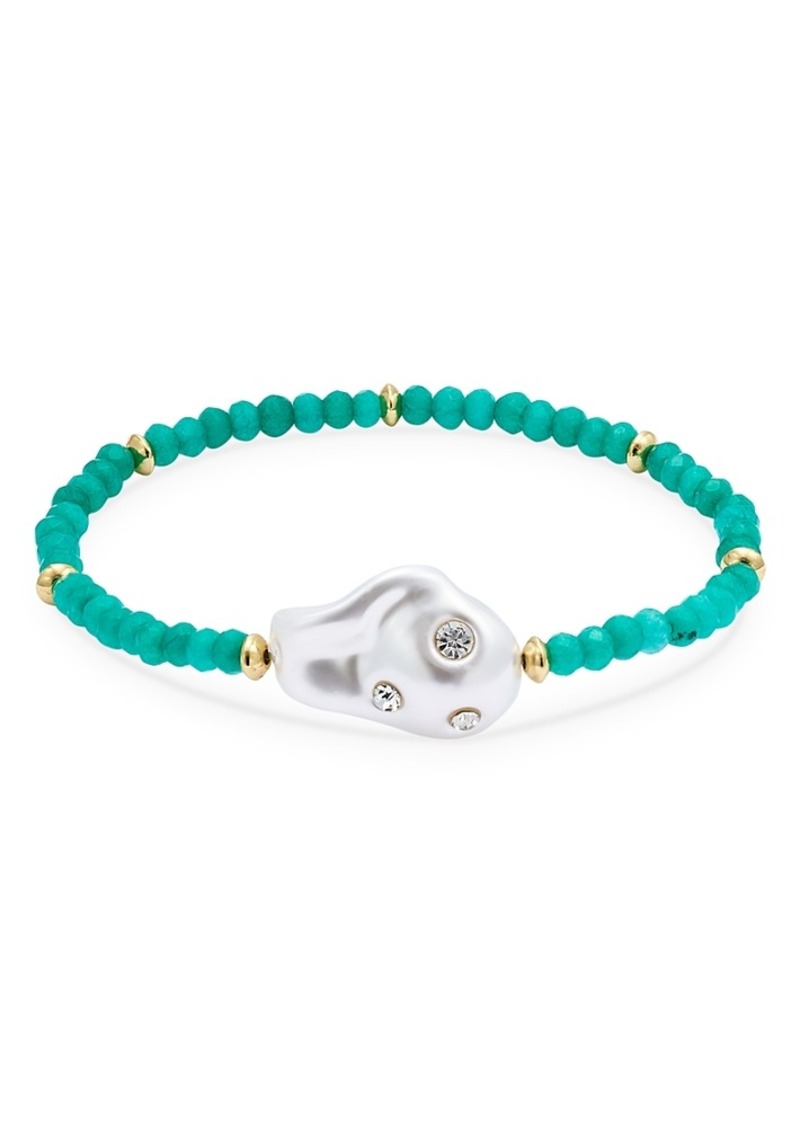 Aqua Pave Shell Dyed Quartz Beaded Stretch Bracelet - Exclusive