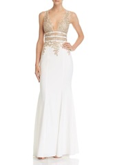 AQUA Plunging Embellished Gown - 100% Exclusive