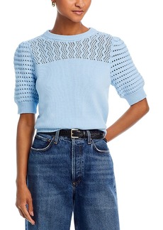 Aqua Pointelle Knit Puff Sleeve Sweater- 100% Exclusive