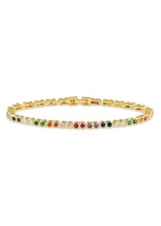 Aqua Sahira Rainbow Cubic Zirconia Bezel Tennis Bracelet in 18K Gold Plated Sterling Silver - Exclusive