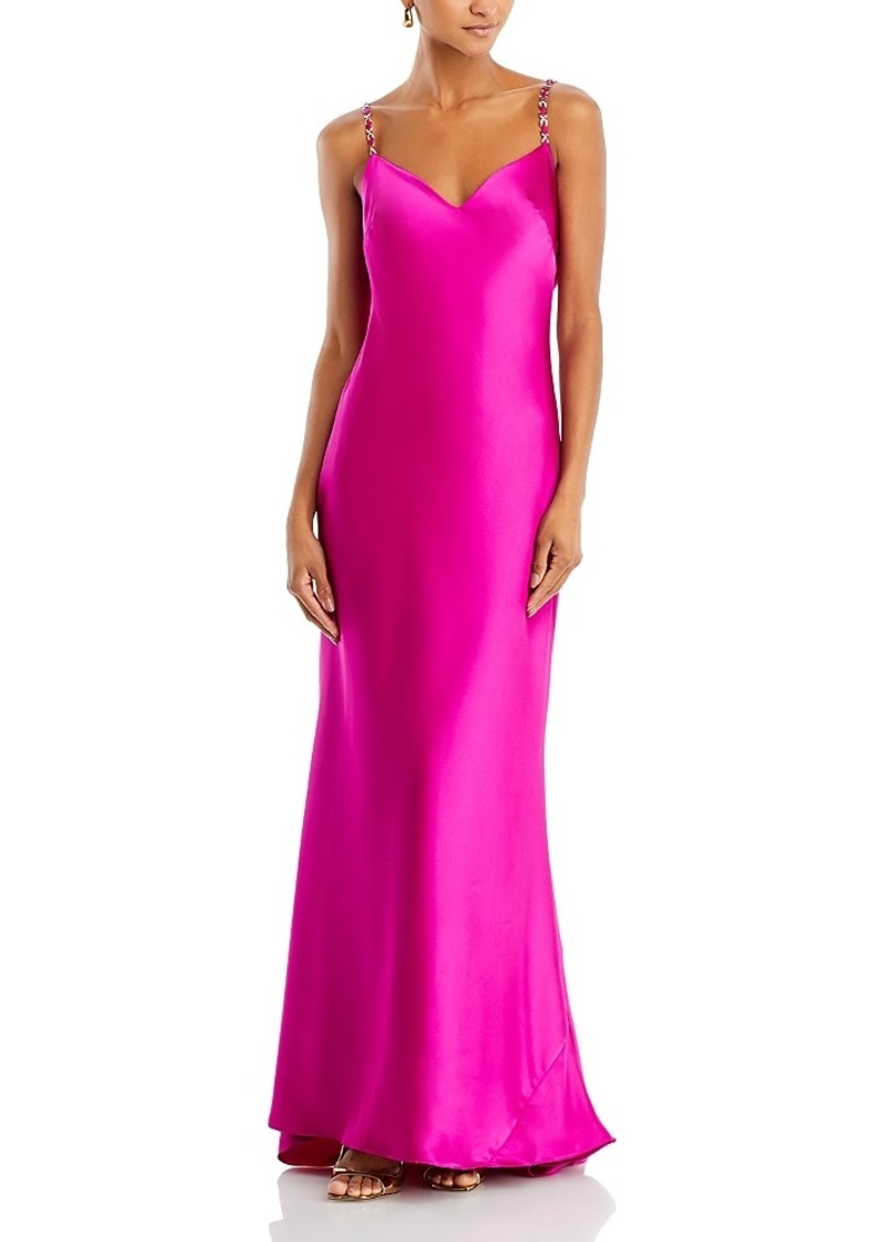 Aqua Satin Cowl Open Back Gown - 100% Exclusive