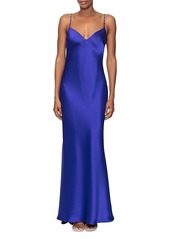 Aqua Satin Cowl Open Back Gown - Exclusive