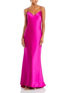 Aqua Satin Cowl Open Back Gown - Exclusive