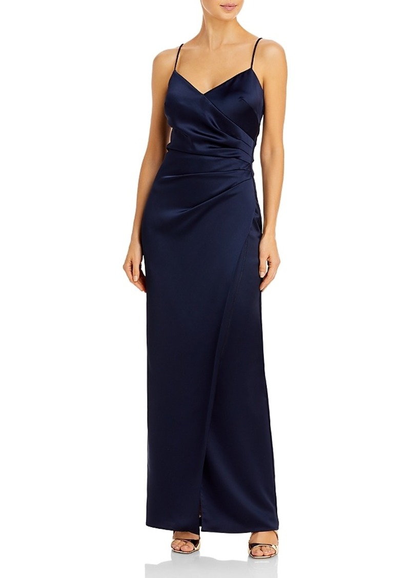 Aqua Satin Ruched Gown - Exclusive