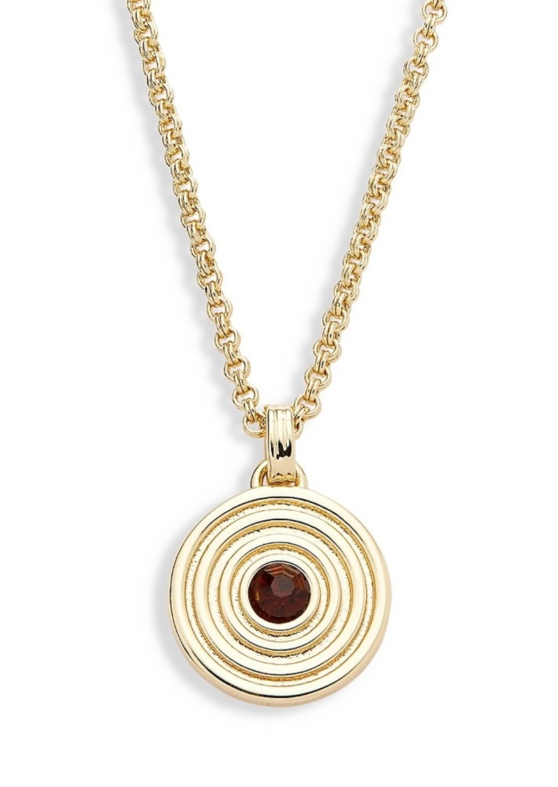 Aqua Siam Glass Stone Ribbed Circle Pendant Necklace, 16-18 - Exclusive