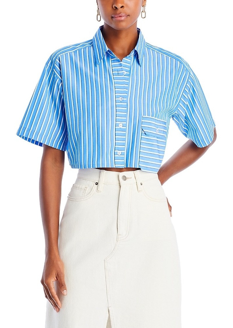 Aqua Striped Cropped Button Up Shirt - 100% Exclusive