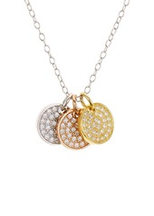 AQUA Pav� Tricolor Disc Pendant Necklace in Platinum-Plated Sterling Silver, 18K Gold-Plated Sterling Silver or 18K Rose Gold-Plated Sterling Silver, 14" - 100% Exclusive