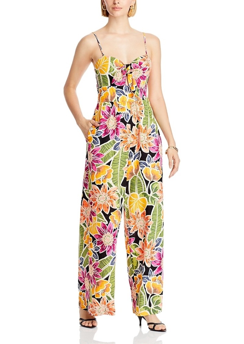 Aqua Tie Front Floral Jumpsuit - Exclusive