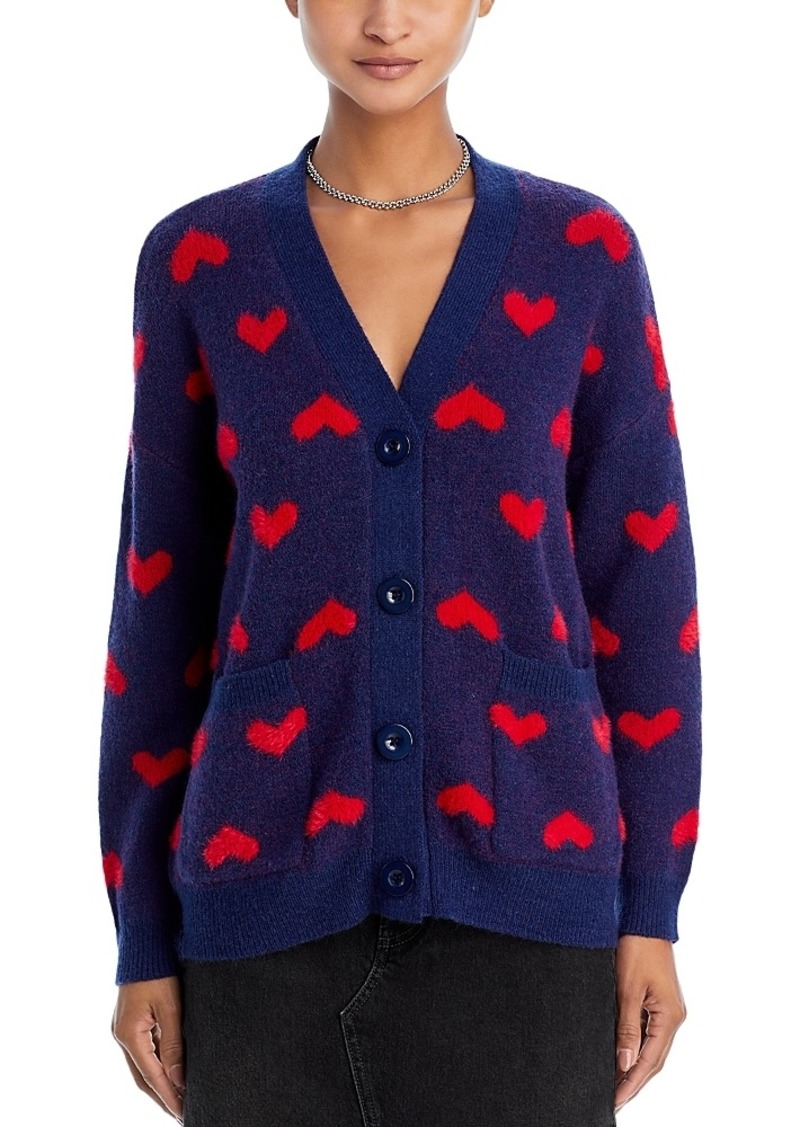 Aqua V Neck Heart Design Cardigan Sweater - 100% Exclusive