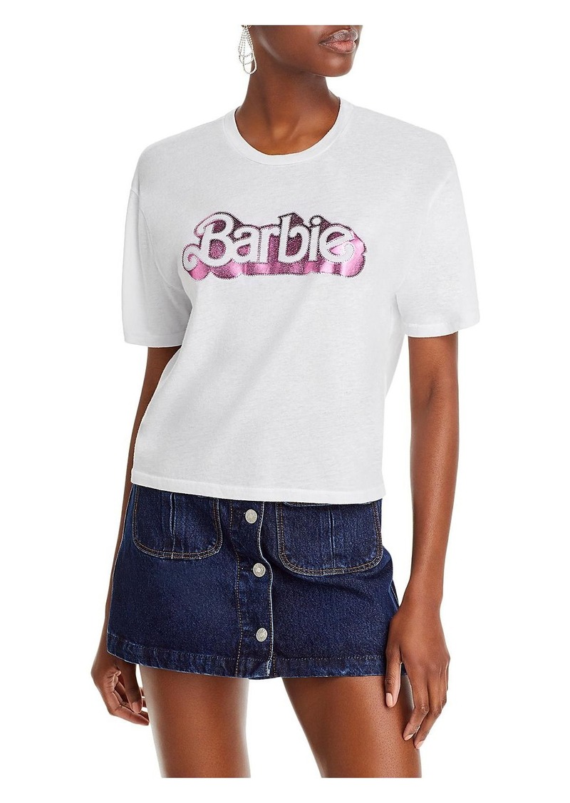 Aqua Barbie Womens Logo Crew Graphic T-Shirt