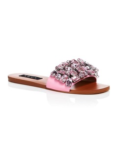 Aqua Paris Womens Faux Leather Flat Slide Sandals