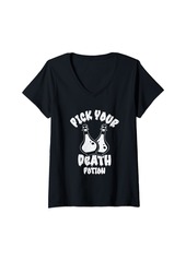 Womens Aqua Tofana Poison Bottle Dark Humor Crime Fan V-Neck T-Shirt