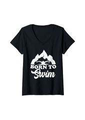 Aqua Womens Born to Swim Swimming Sport Hobby Summer V-Neck T-Shirt