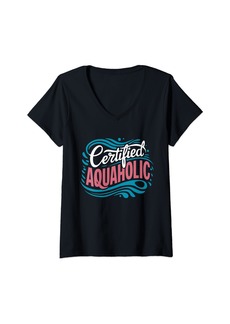 Womens Certified Aquaholic Water Aerobics Instructor V-Neck T-Shirt