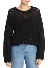 Aqua Womens Crochet Crewneck Sweater