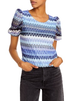 Aqua Womens Crochet Puff Sleeves Blouse