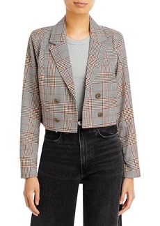 Aqua Womens Crop Houndstooth Double-Breasted Blazer