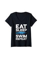 Aqua Womens Eat Sleep Swim Repeat Swim V-Neck T-Shirt
