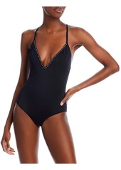 Aqua Womens Embellished Recycled Polyester One-Piece Swimsuit