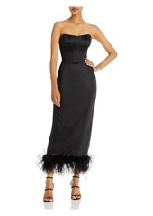 Aqua Womens Faux Feather Trim Midi Cocktail and Party Dress