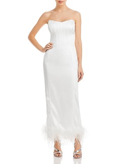 Aqua Womens Faux Feather Trim Midi Cocktail and Party Dress