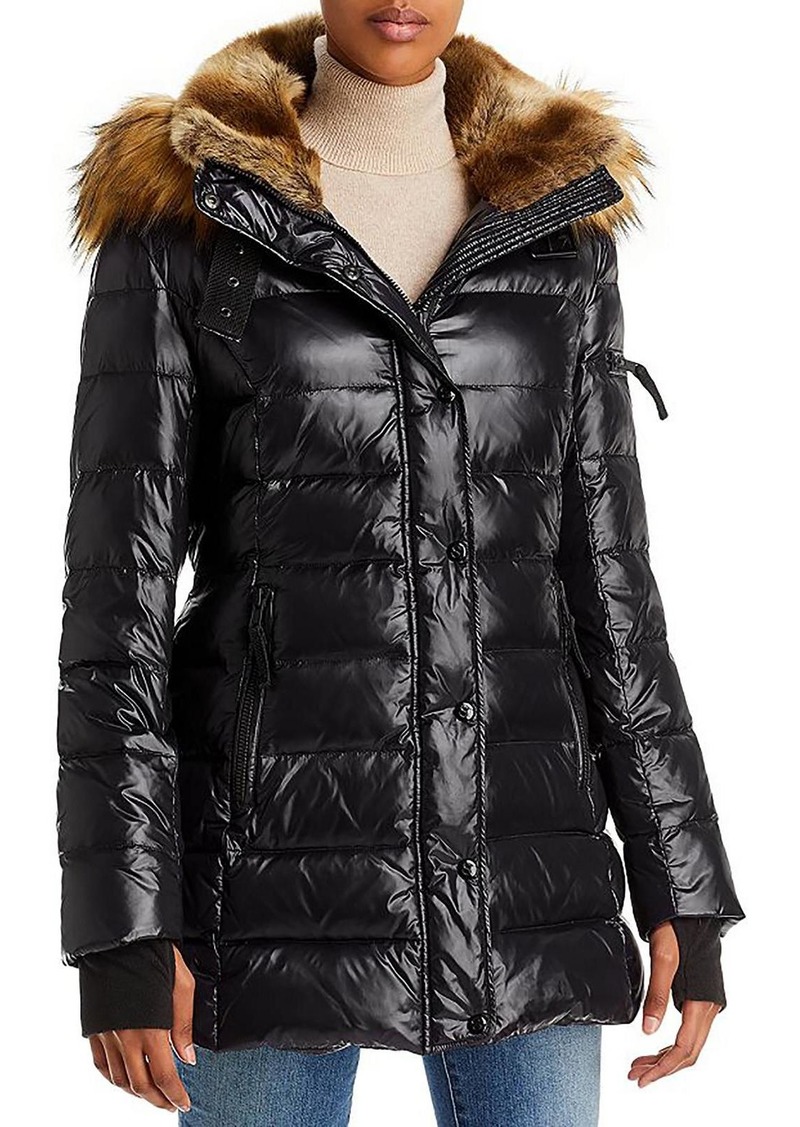 Aqua Womens Faux Fur Trim Cold Weather Puffer Jacket