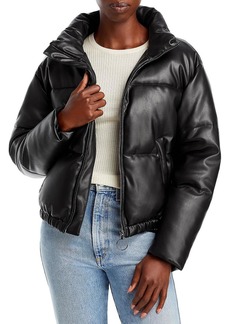 Aqua Womens Faux Leather Short Puffer Jacket