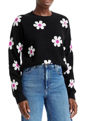 Aqua Womens Floral Crewneck Pullover Sweater