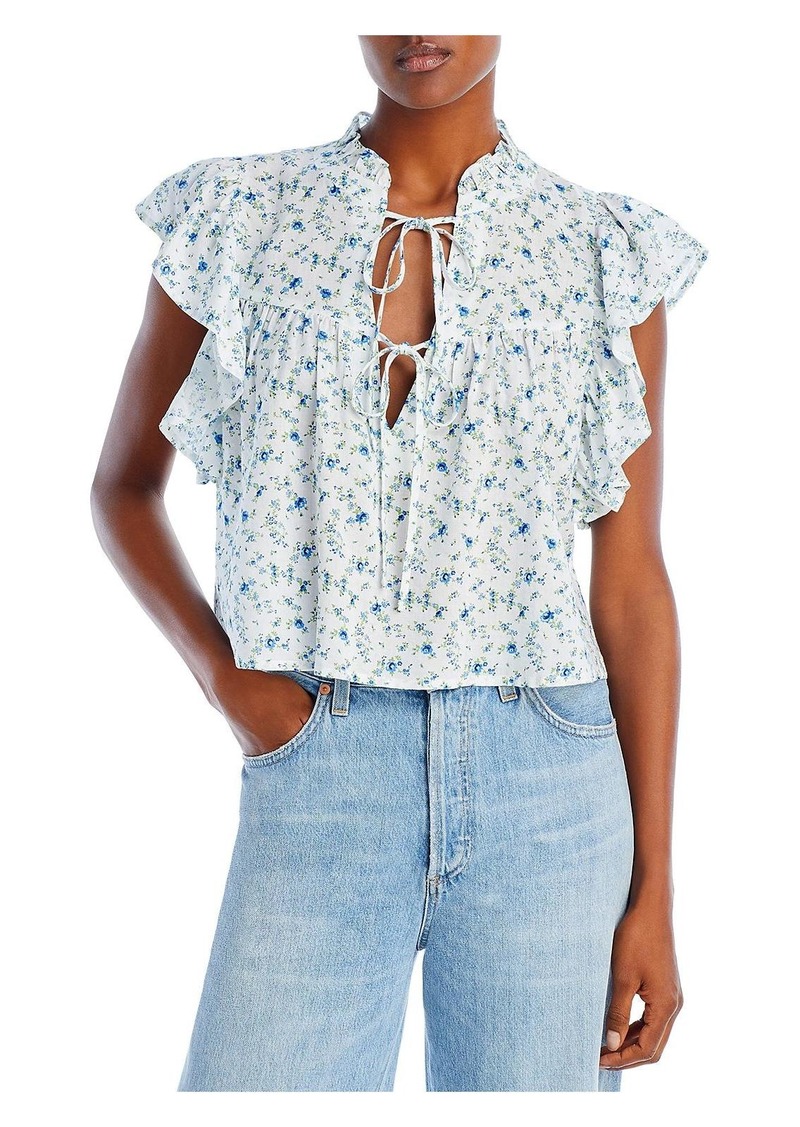 Aqua Womens Floral Print Rayon Cropped