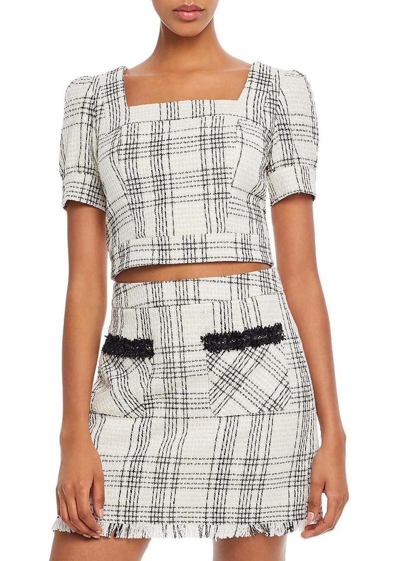 Aqua Womens Glen Plaid Square Neckline Crop Top