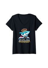 Aqua Womens King of Summer - Sovereign Sea Shark Majesty V-Neck T-Shirt