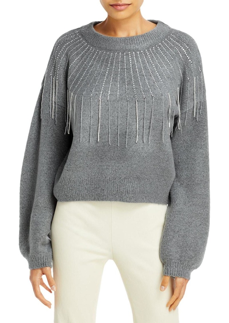 Aqua Womens Knit Embellished Crewneck Sweater