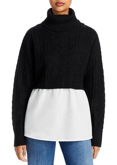 Aqua Womens Layered Cable Knit Turtleneck Sweater